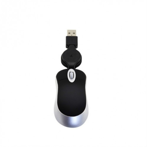 Mini souris d'ordinateur câble USB rétractable optique ergonomique1600 DPI petites souris portables pour ordinateur portable (noir) SH601E1593-05