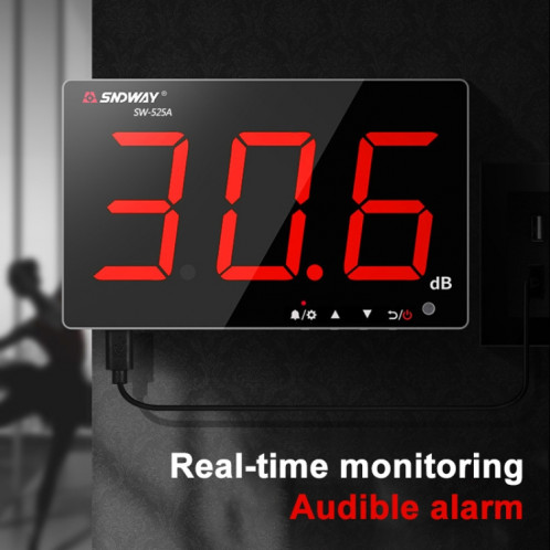 SNDWAY Testeurs de surveillance de décibel de bruit d'affichage numérique grand écran 30 ~ 130dB muraux, spécification: SW525B avec stockage + USB SS6802695-07