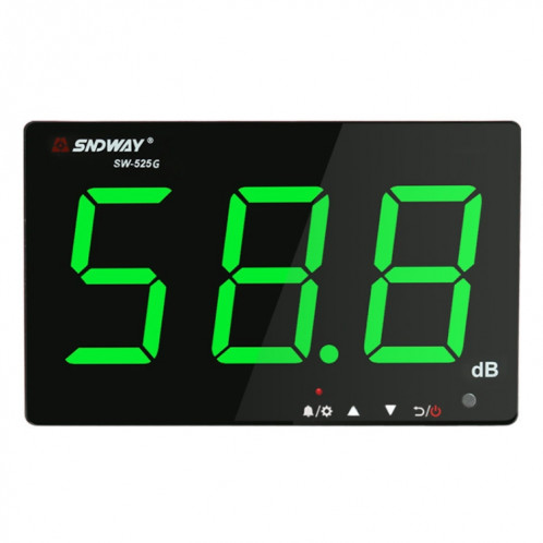 SNDWAY Testeurs de surveillance de décibel de bruit d'affichage numérique grand écran 30 ~ 130dB muraux, spécification: SW525G avec stockage + USB vert SS68051718-07