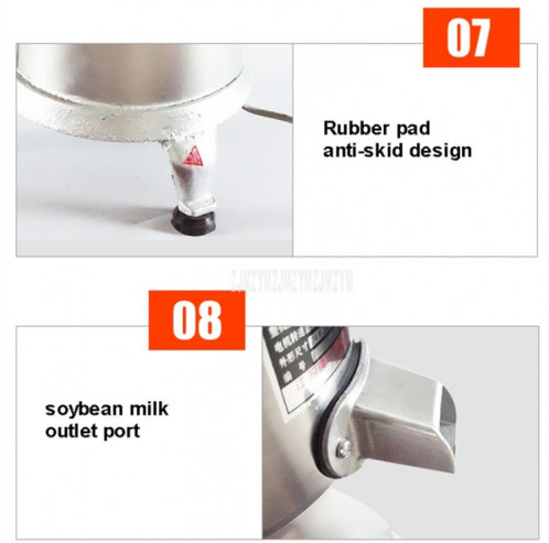 Machine de tofu de lait de soja de broyage frais de séparation de boue de grande capacité de raffineur d'acier inoxydable de ménage de 100 / 1100W, prise de CN (argent) SH101A1678-08