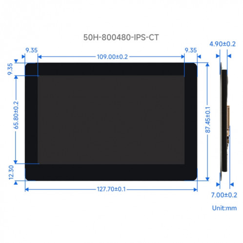Écran DSI Waveshare 5 pouces, 800 × 480 pixels, panneau d'affichage IPS, style : écran tactile SW9002881-08