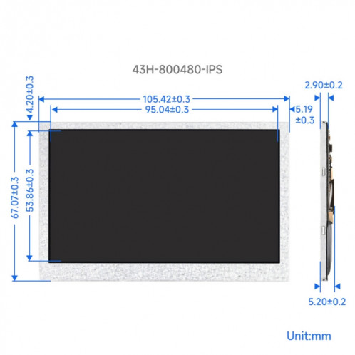Écran DSI Waveshare 4,3 pouces 800 × 480 pixels IPS, style : sans contact SW96011385-08