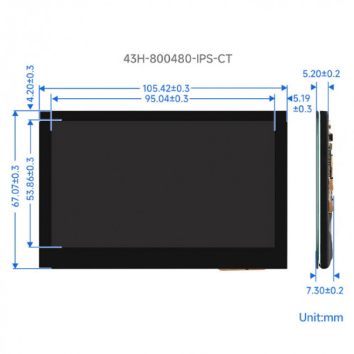 Écran DSI Waveshare 4,3 pouces 800 × 480 pixels IPS, style : écran tactile SW96021827-08