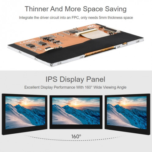 Écran DSI Waveshare 4,3 pouces 800 × 480 pixels IPS, style : écran tactile SW96021827-08