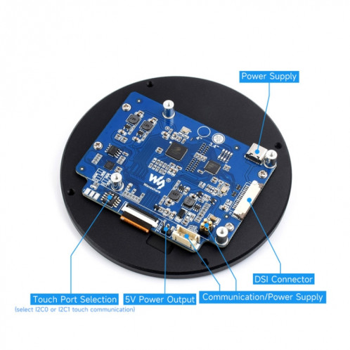 Écran tactile rond Waveshare 3,4 pouces DSI, 800 × 800, IPS, tactile 10 points SW4797744-011