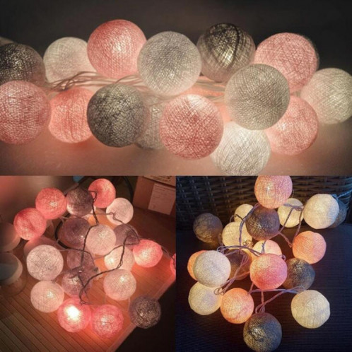 3M 20 Leds Boule De Coton Light String De Vacances De Mariage Fête De Noël Chambre Fée Lumières Extérieur LED Guirlande Décoration, Alimentation: Batterie (Rose) SH002B1970-06