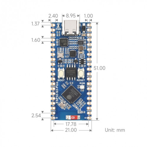 Microcontrôleur Waveshare ESP32-S3, carte de développement Wi-Fi 2,4 GHz, processeur double cœur SW18691766-09