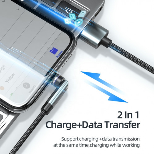 CC57 Câble de données de charge rapide magnétique rotatif à 540 degrés, style : 2 m + tête Android (noir) SH802B1183-06