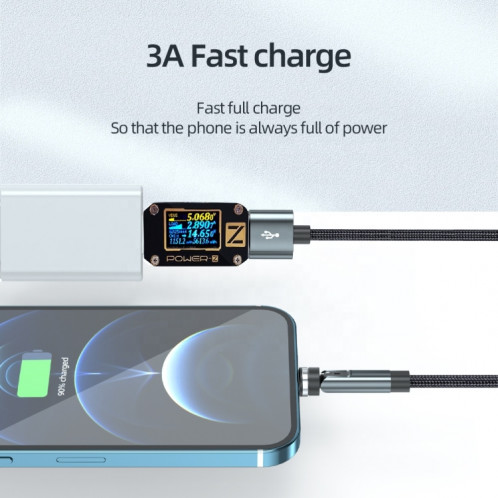 CC57 Câble de données de charge rapide magnétique rotatif à 540 degrés, style : 2 m + tête Android (noir) SH802B1183-06