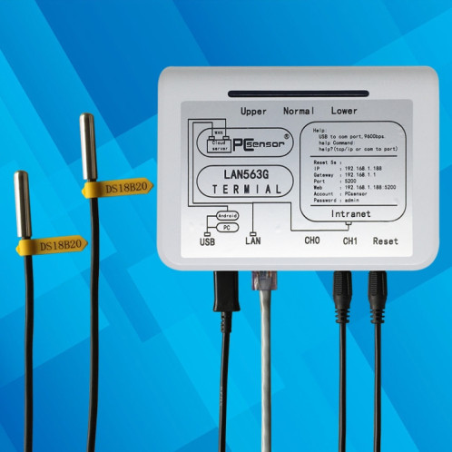 PCSENSOR LAN563V Type de réseau Détection de tension de tension Téléote de surveillance du téléphone Fiche de données SP2885538-06