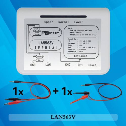 PCSENSOR LAN563V Type de réseau Détection de tension de tension Téléote de surveillance du téléphone Fiche de données SP2885538-06