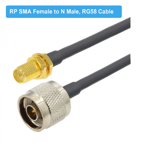 Câble adaptateur coaxial RP-SMA femelle vers N mâle RG58, longueur du câble : 5 m. SH6605937-04