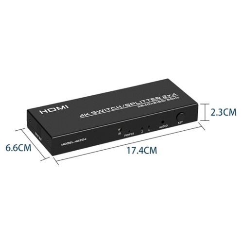 FJGEAR FJ-4K204 Distributeur de commutateur HDMI audio HD 4K 2 entrées 4 sorties, type de prise : prise US SF1502656-07