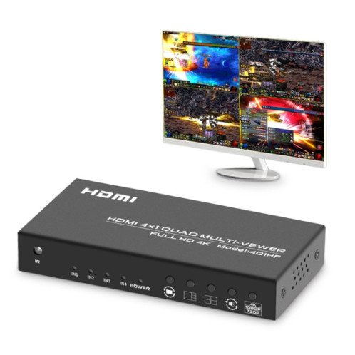 FJGEAR FJ-401HF Répartiteur HDMI 4 en 1 sortie 4K prend en charge la segmentation à quatre écrans, type de prise : prise US (noir) SF002A1256-07