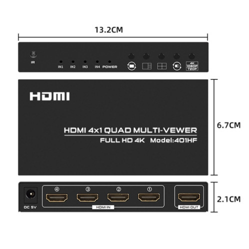 FJGEAR FJ-401HF Répartiteur HDMI 4 en 1 sortie 4K prend en charge la segmentation à quatre écrans, type de prise : prise US (noir) SF002A1256-07