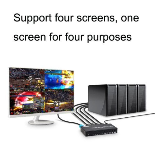 FJGEAR FJ-401HF Répartiteur HDMI 4 en 1 sortie 4K prend en charge la segmentation à quatre écrans, type de prise : prise US (noir) SF002A1256-07