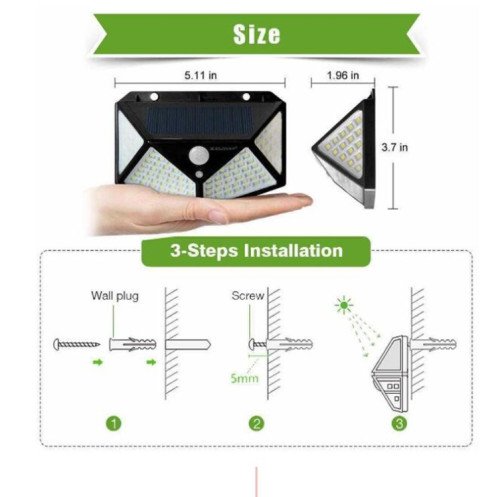 2 PCS 100 LED Patio extérieur Applique murale à induction solaire Balcon réglable Éclairage de jardin Petit réverbère SH30021289-010