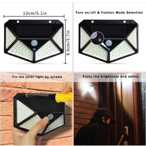 2 PCS 100 LED Patio extérieur Applique murale à induction solaire Balcon réglable Éclairage de jardin Petit réverbère SH30021289-010