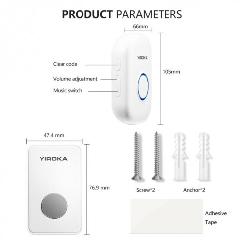 Yiroka sonnette sans fil sonnette intelligente sonnette numérique pour les personnes âgées, type de prise: SY37011681-07
