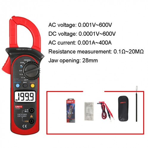UNI-T UT201 400A Pince Numérique Multimètre AC/DC Détecteur de Tension SU408259-06
