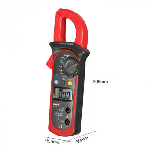 UNI-T UT201 400A Pince Numérique Multimètre AC/DC Détecteur de Tension SU408259-06