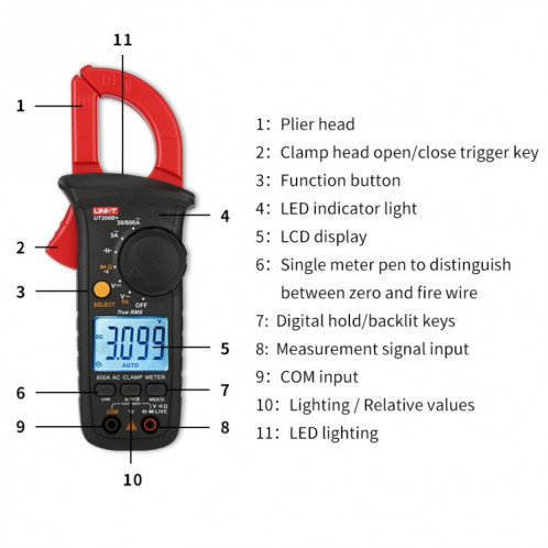 UNI-T UT200A + 400A multimètre à pince numérique détecteur de tension ca/cc testeur de résistance à la fréquence SU8601784-07