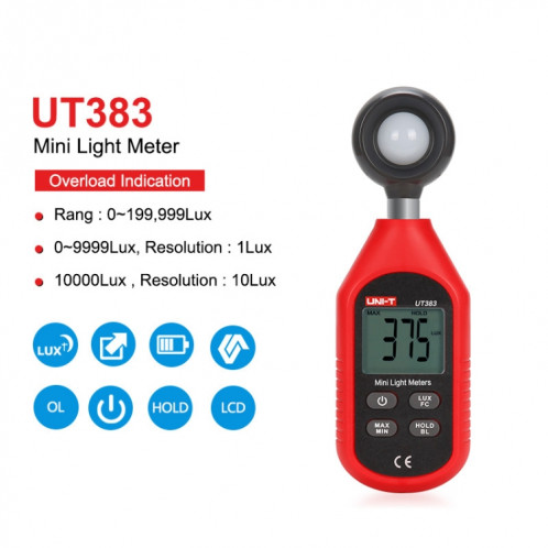 UNI-T UT383 Luxmètre numérique 200 000 LUX Luxmètre Luminance avec écran LCD rétroéclairé SU98011007-06