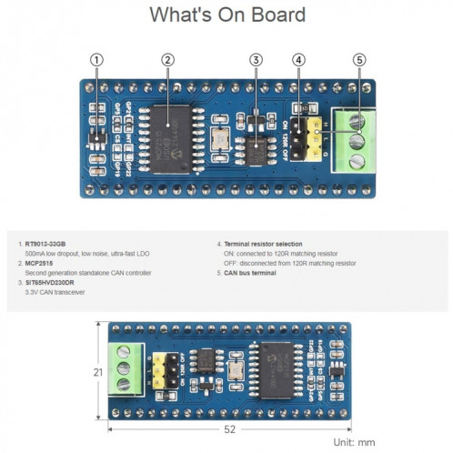 Partage d'ondes pour le module de bus CAN Raspberry Pi Pico (B), permettant une communication longue portée via SPI, 23775 SW41191219-05