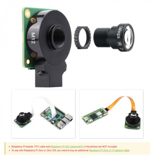 Waveshare WS0202505 pour objectif de caméra Raspberry Pi M12, 5MP, longueur focale 25mm, grande ouverture, 24054 SW01551991-05