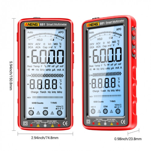 ANENG 681 Écran d'affichage numérique LCD Multimètre rechargeable à plage automatique intelligente (noir) SA001B868-012