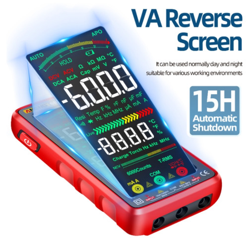 ANENG 682 Multimètre rechargeable à plage automatique à affichage inversé Smart VA (rouge) SA101A563-010