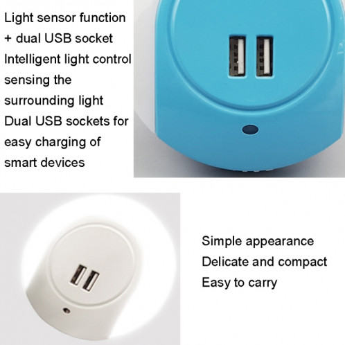 Veilleuse LED A78B avec port USB Capteur de contrôle de la lumière intelligent, prise : (blanc) SH402A489-07