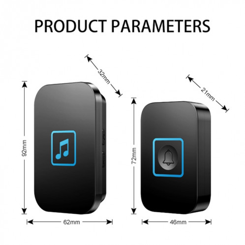 Cacazi A86 Sonnette de contrôle de la télécommande électronique de musique électronique One pour une sonnette sans fil AC, style: fiche UE (Noir) SC103A1922-07