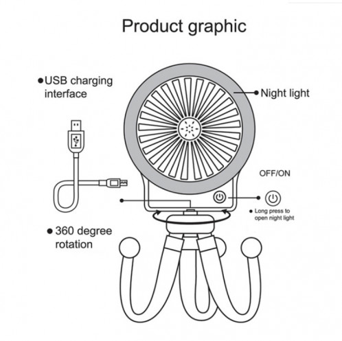 Mini poulpe night lumière ventilateur enfants mignon bébé chariot portable usb chargement ventilateur de style aléatoire SH72311418-06
