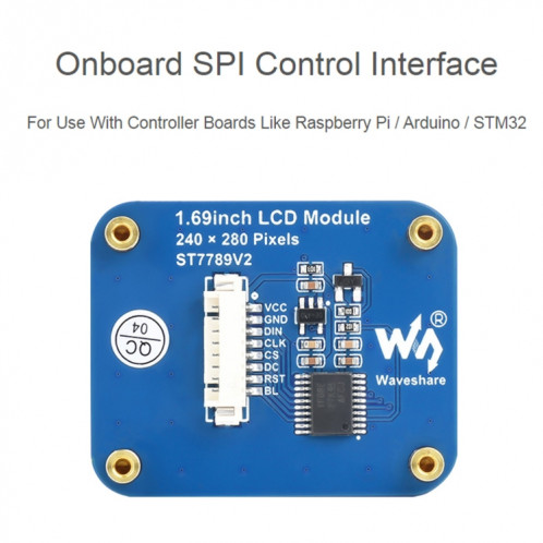 Module d'affichage LCD IPS de résolution 1,69 pouces 240 × 280 Waveshare avec interface SPI SW25061564-010