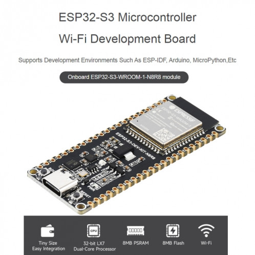 Microcontrôleur Waveshare ESP32-S3 Carte de développement Wi-Fi 2,4 GHz ESP32-S3-WROOM-1-N8R8 Module Standard Ver. SW1901352-011