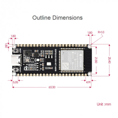 Microcontrôleur Waveshare ESP32-S3 Carte de développement Wi-Fi 2,4 GHz ESP32-S3-WROOM-1-N8R8 Module Standard Ver. SW1901352-011