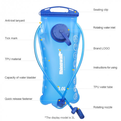 Sac à eau pour vélo Rhinowalk 2L / 3L à ouverture complète Sac à eau potable en plein air, couleur: RK18103 bleu 3L SR33031518-010