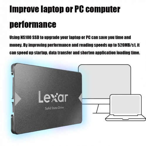 Lexar NS100 Disque SSD de bureau SSD pour ordinateur portable SATA3 2,5 pouces, capacité: 256 Go (gris) SL802A1752-08