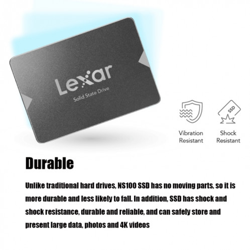 Disque SSD de bureau SSD pour ordinateur portable Lexar NS100 2,5 pouces SATA3, capacité: 512 Go (gris) SL803A1558-08