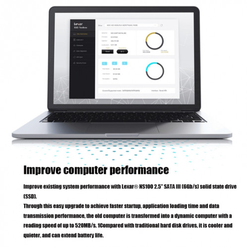 Disque SSD de bureau SSD pour ordinateur portable Lexar NS100 2,5 pouces SATA3, capacité: 512 Go (gris) SL803A1558-08