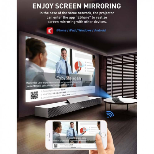 Mini projecteur intelligent DLP P11 854x480 avec télécommande infrarouge, Android 9.0, 2 Go + 16 Go, prise en charge WiFi 2.4G / 5G, Bluetooth, carte TF (gris argenté) SH301A1616-012