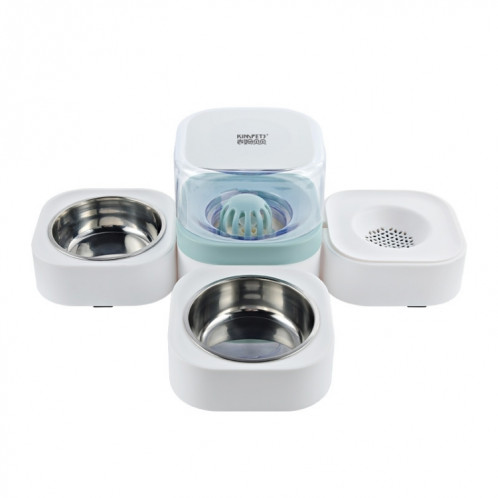 Fontaine à boire automatique lavable amovible transparente pour animaux de compagnie avec boîte à aliments en acier inoxydable, spécification: doubles bols (vert) SH9306315-08