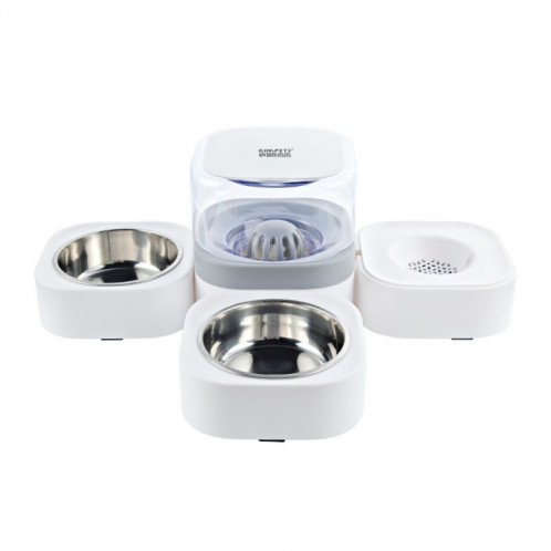 Fontaine à boire automatique lavable amovible transparente pour animaux de compagnie avec boîte à aliments en acier inoxydable, spécification: doubles bols (gris) SH9308325-08