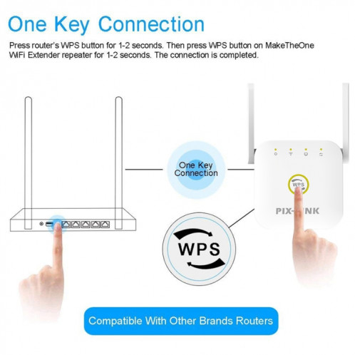 PIX-LINK WR22 Extendeur d'amélioration de l'amplification du signal sans fil Wifi 300 Mbps, Type de prise: Prise UE (Blanc) SP601B1312-012