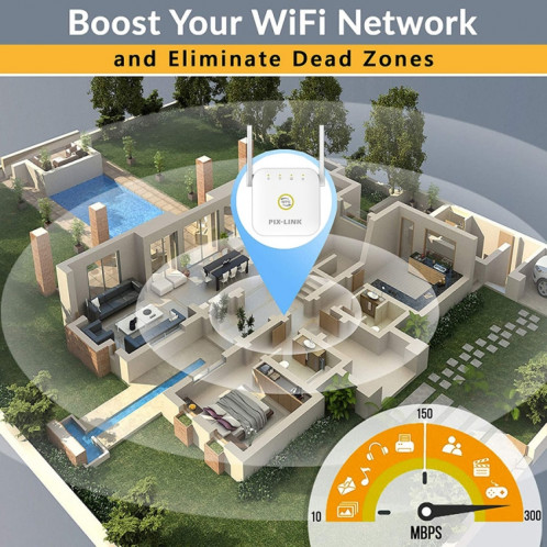 PIX-LINK WR22 Extendeur d'amélioration de l'amplification du signal sans fil Wifi 300 Mbps, Type de prise: Prise AU (Noir) SP604A1657-012