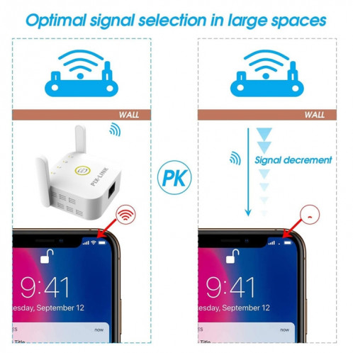 PIX-LINK WR22 Extendeur d'amélioration de l'amplification du signal sans fil Wifi 300 Mbps, Type de prise: Prise AU (Noir) SP604A1657-012