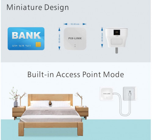 Répéteur amélioré d'amplification de signal WIFI PIXLINK WR12 300Mbps, Type de prise: Prise UE SP8201987-012