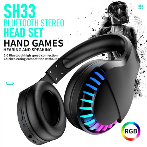 SH33 Bluetooth filaire double mode RGB casque téléphone portable casque de jeu à réduction de bruit de basses lourdes SH301B1702-09
