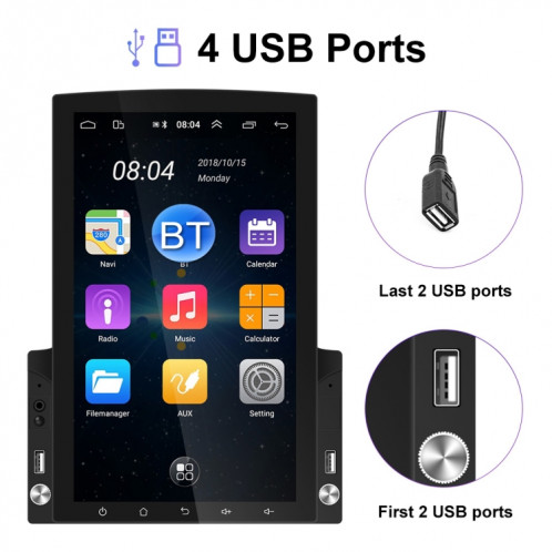 Écran vertical de 9,7 pouces HD 2.5D Glass Car MP5 Player Android Navigation All-in-one Machine, Spécifications: Standard + 4 lumières caméra SH7202790-013